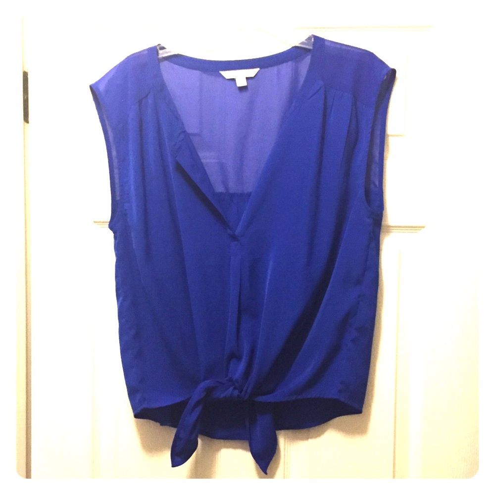 Sheer blue tie front tank top